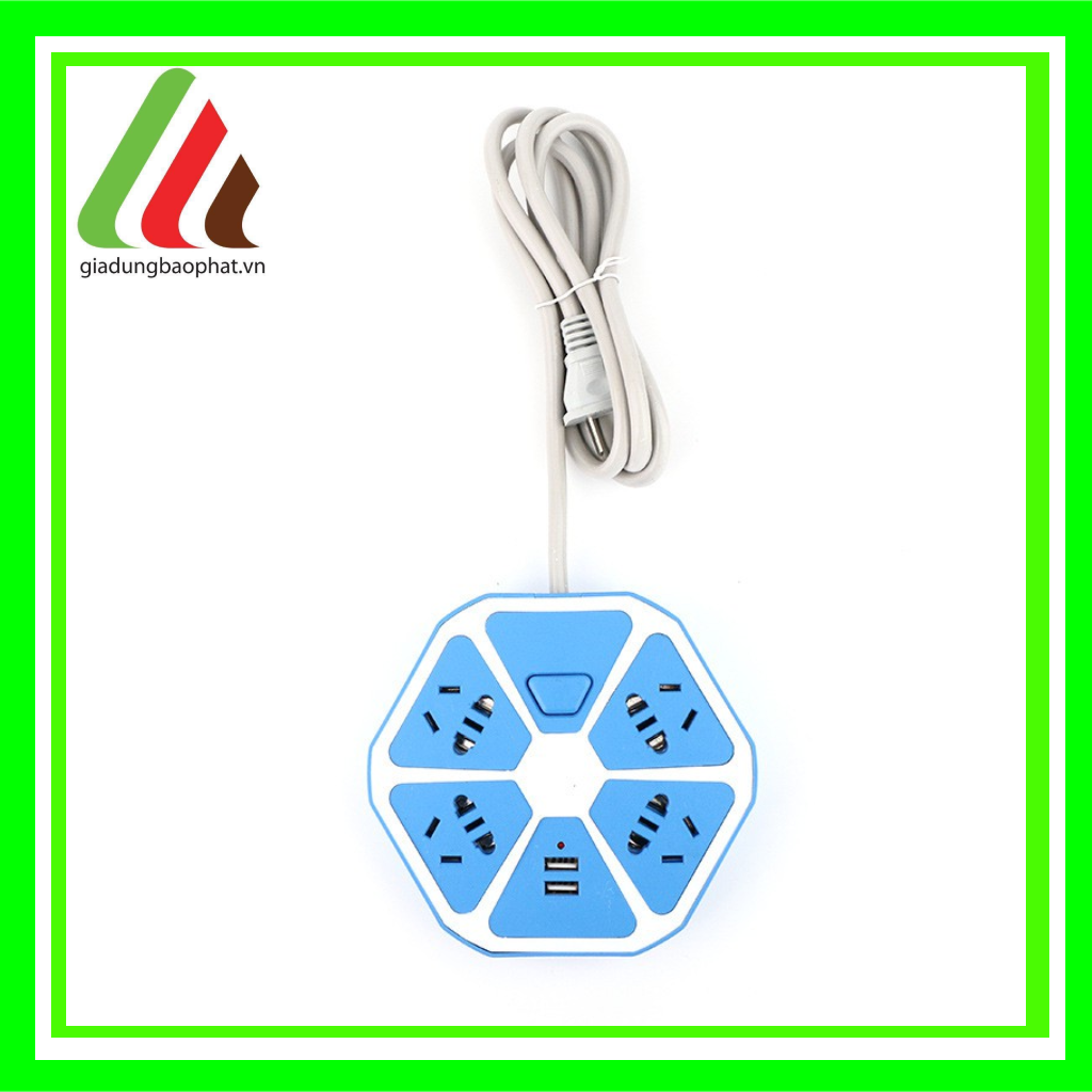 Ổ cắm điện lục giác 4 lỗ phích cắm 2 chấu 3 chấu và 2 cổng USB đa năng trang trí đèn led