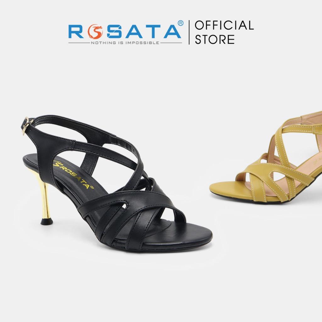 Dép sandal nữ ROSATA RO542 xỏ ngón phối dây mảnh mũi tròn quai cài hậu gót nhọn cao 7cm xuất xứ Việt Nam - Đen