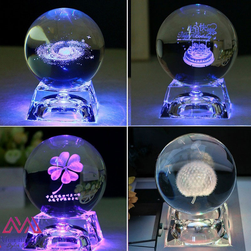 bộ Quà tặng quả cầu pha lê khắc 3D 6CM (Tặng đế đèn + hộp quà)