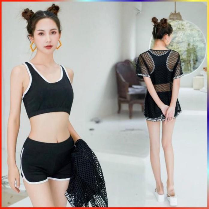 Bộ đồ bơi nữ kiểu dáng thể thao Set đi biển 3 mãnh năng động cá tính V