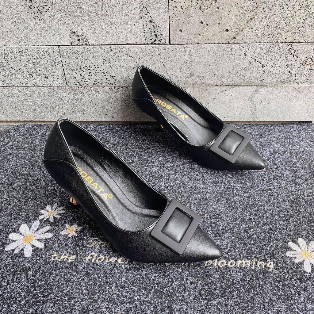 Giày cao gót nữ mũi nhọn, khóa vuông cao cấp ROSATA RO316 7p gót nhọn - BKSTORE