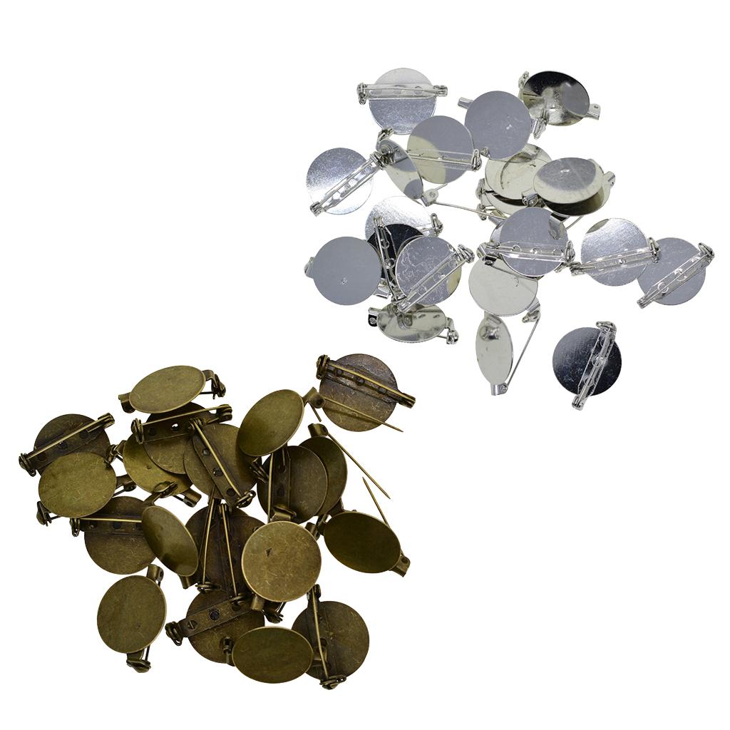 20x Round Brooch Base Blank Tray with Safety Pin Back DIY Jewelry Making Accessories