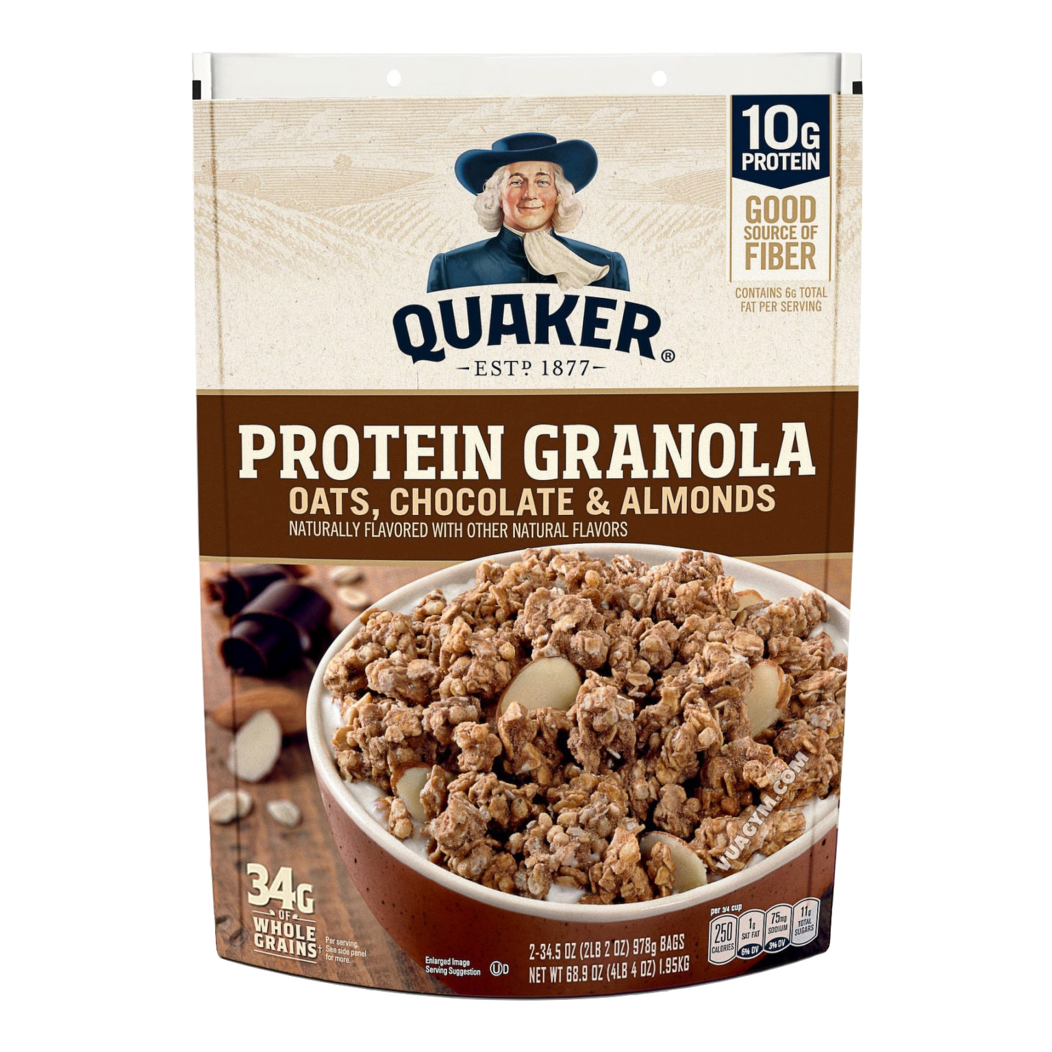 Quaker Oats Granola,  Kết Hợp Yến Mạch Cán Mỏng với Mật Ong, Nho Khô Mỹ và Hạnh Nhân 978 gr