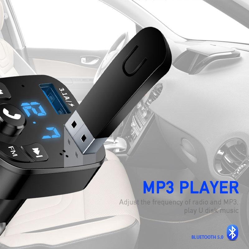 Máy nghe nhạc MP3 đài FM Bluetooth 5.0 kiêm tẩu sạc QC 3.0 cho điện thoại Android/iOS trên xe hơi