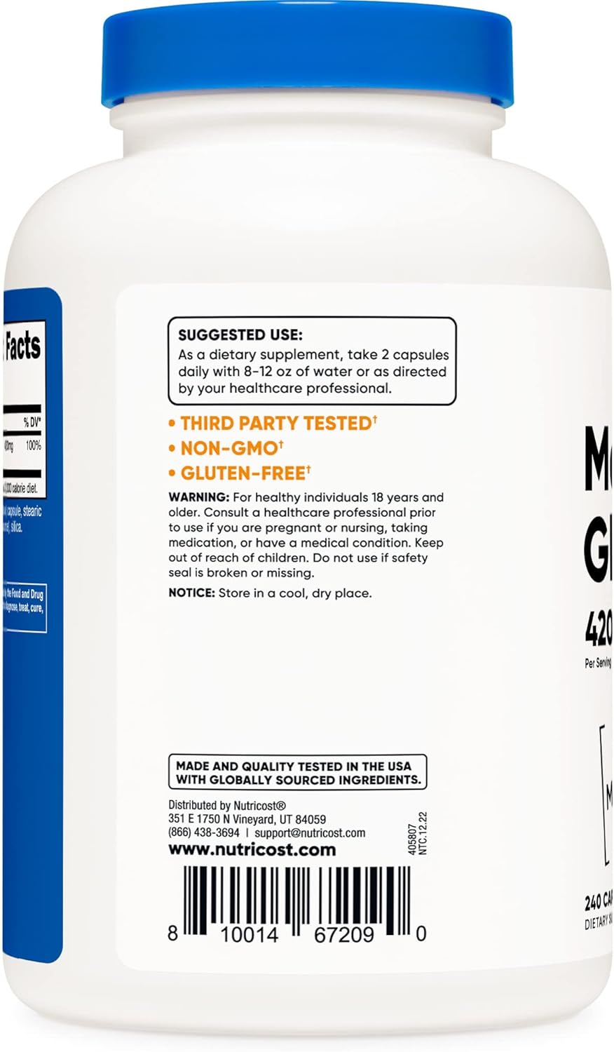 Viên Uống Nutricost Magnesium Extra Strength (420mg), Hỗ Trợ Xương, Giảm Stress và Cơ Bắp