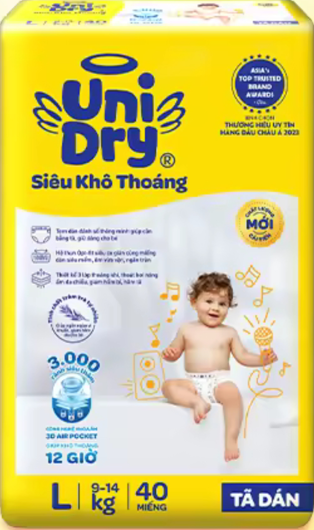 Tã dán Unidry L40 (Mẫu mới của Unidry L38) Cho Bé Từ 9-14Kg  Date luôn mới