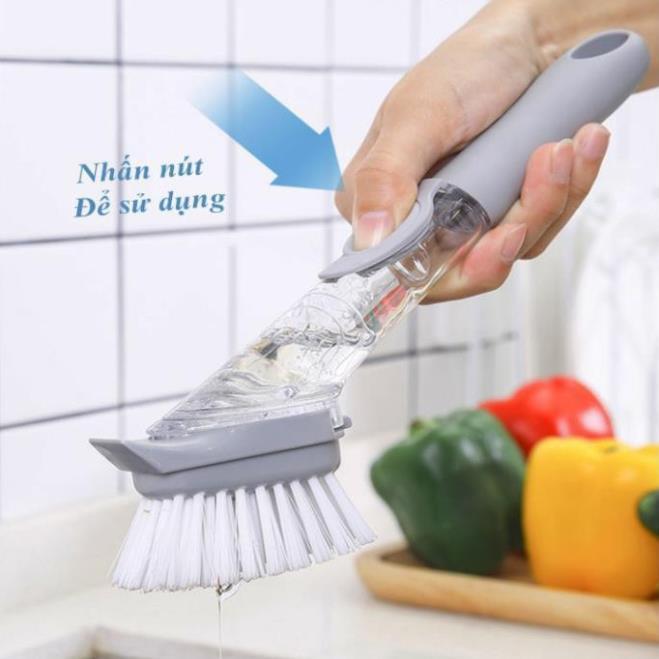 Chổi cọ rửa thông minh kèm bình xịt chứa xà phòng tiện lợi cọ xoong nồi