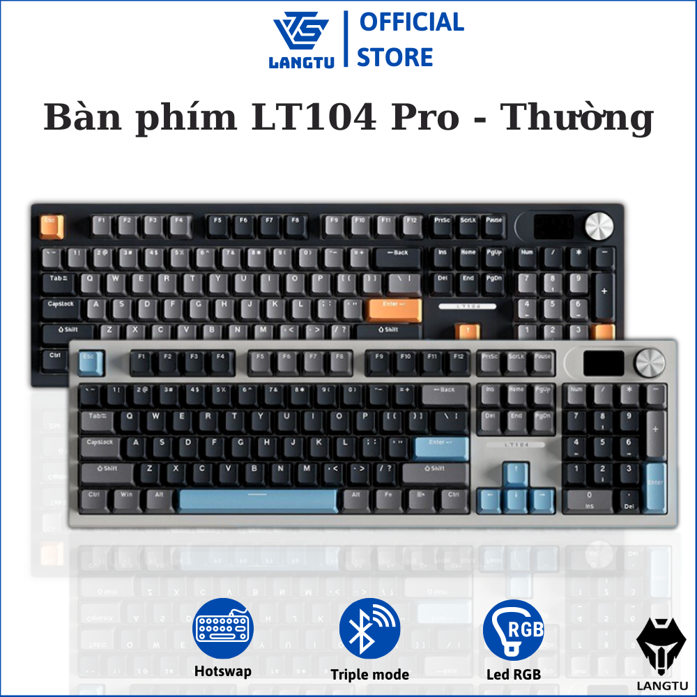 Bàn Phím Cơ Gaming Langtu LT104 Hotswap Có Núm Màn Led Điều Khiển Triple Mode Hàng Chính Hãng