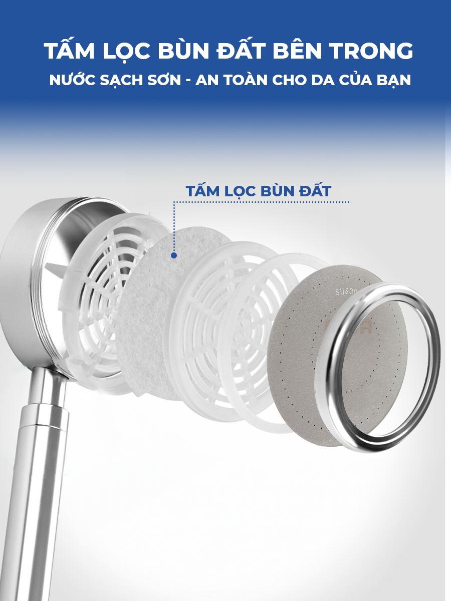 Vòi sen tăng áp LUVA VS5, inox 304, BH 1 năm, đổi lỗi 100 ngày, phun nước dạng xoắn ốc