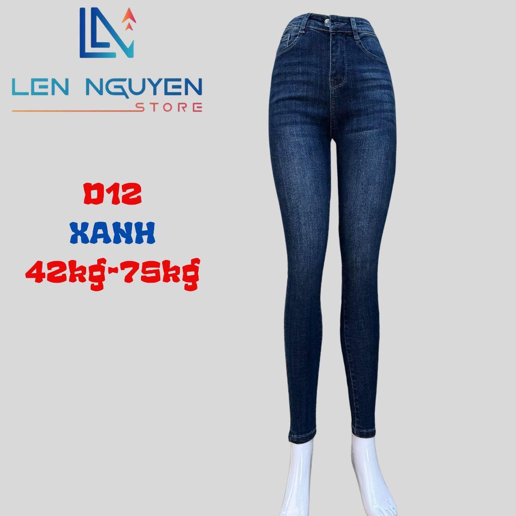D12_Quần jean nữ, dài, lưng cao, quần bò nữ dáng ôm, quần rin nữ có big size, cho 42kg đến 75kg,LEN NGUYEN STORE - Xanh Đậm