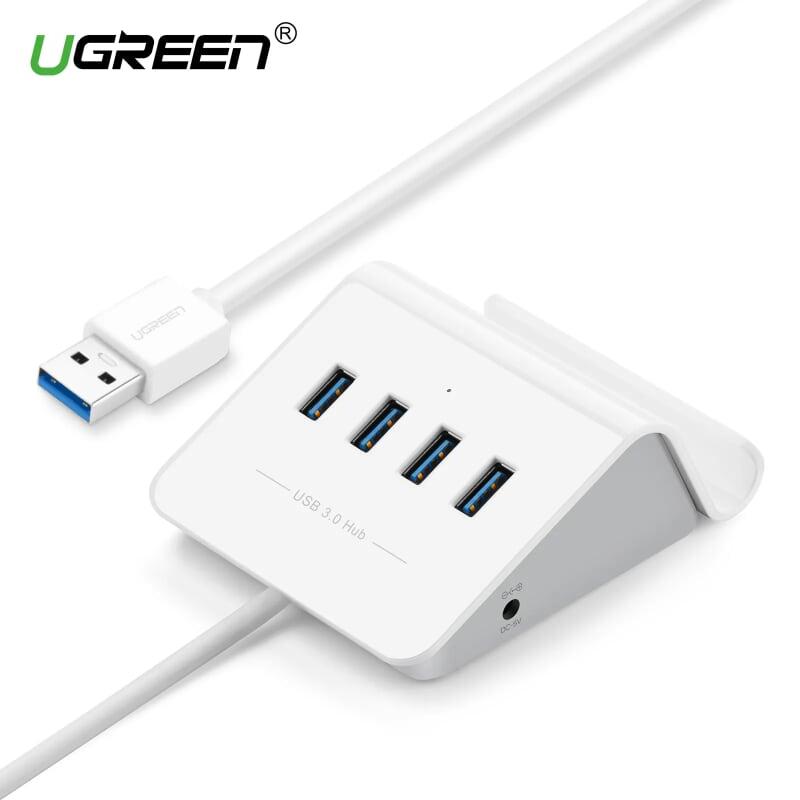 Ugreen UG20279CR109TK Màu Trắng Bộ chia HUB USB 3.0 sang 4 USB 3.0 có khay đỡ hỗ trợ nguồn 5V - HÀNG CHÍNH HÃNG