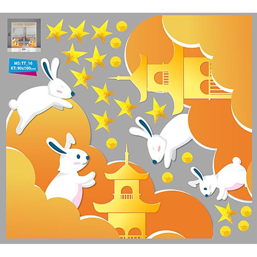 Decal trang trí trung thu 2023 combo bé đón tết Trung Thu trên cung trăng