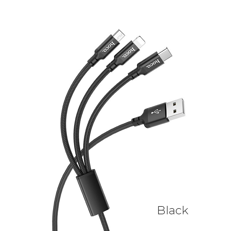 Cáp sạc nhanh 2A 3 đầu Hoco x14 - dây sạc 3 in 1 đa năng micro usb type c lightling cho iphone samsung oppo,..vvv - hàng chính hãng