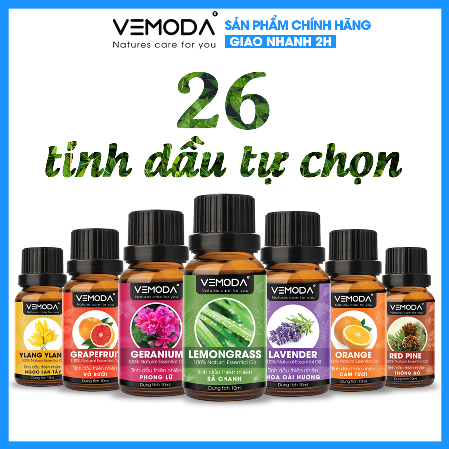 Tinh dầu xông phòng cao cấp chính hãng, 100% thiên nhiên | Tự chọn mùi | Tinh dầu thơm phòng Vemoda giúp thư giãn, khử mùi, đuổi muỗi