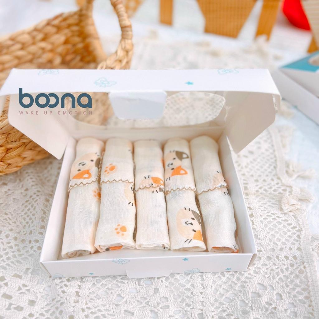 Khăn Sữa Sợi Tre 2 lớp Boona cao cấp, thấm hút tốt, mềm mịn với làn da bé KT 30x30cm