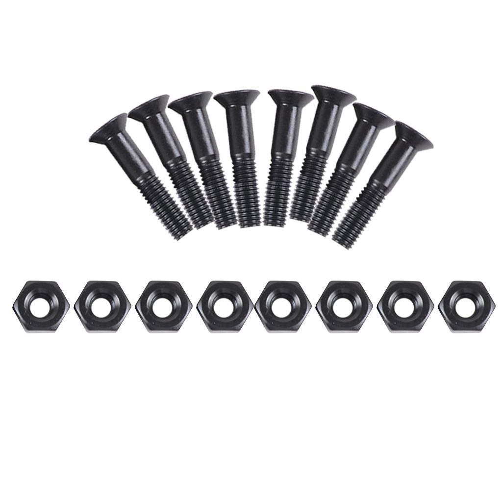 8 Pcs/ Skateboard 25mm Screws Bolts & Nuts Set Replacment - Black