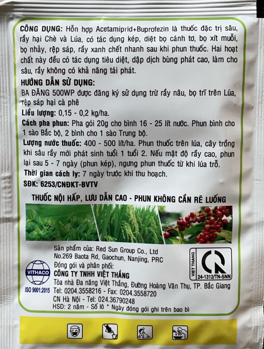 Sản phẩm trừ rầy nâu, bọ trĩ, rệp sáp, mọt đục cành BA ĐĂNG gói 20 gr