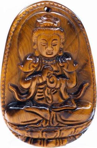 Mặt dây chuyền Đại Nhật Như Lai đá Mắt Hổ Vàng tự nhiên - Phật Độ Mạng cho người tuổi Mùi, Thân - PBMTIG06 (Mặt kèm sẵn dây đeo)