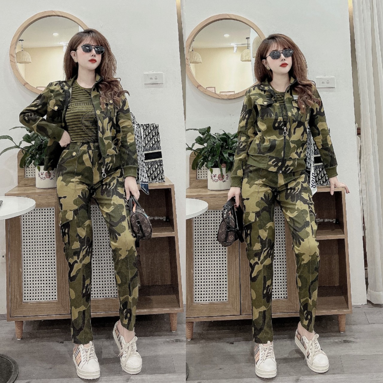 Combo lính rằn ri kaki (khoác, áo, quần
