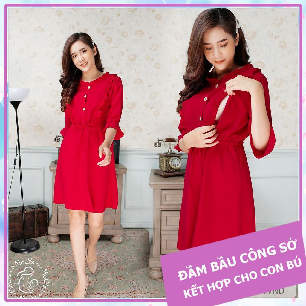 Đầm bầu bé, đầm cho con bú sau sinh MOLYS M2192, đầm có khóa kéo 2 bên cho con bú, vắt sữa nơi công sở tiện lợi