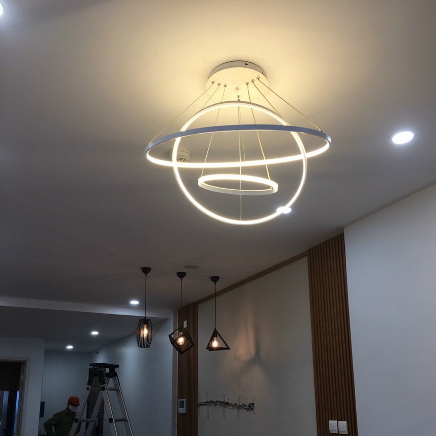 Đèn thả trần - đèn trần trang trí phòng khách 3 vòng to 3 chế độ màu ánh sáng CICERLAMP