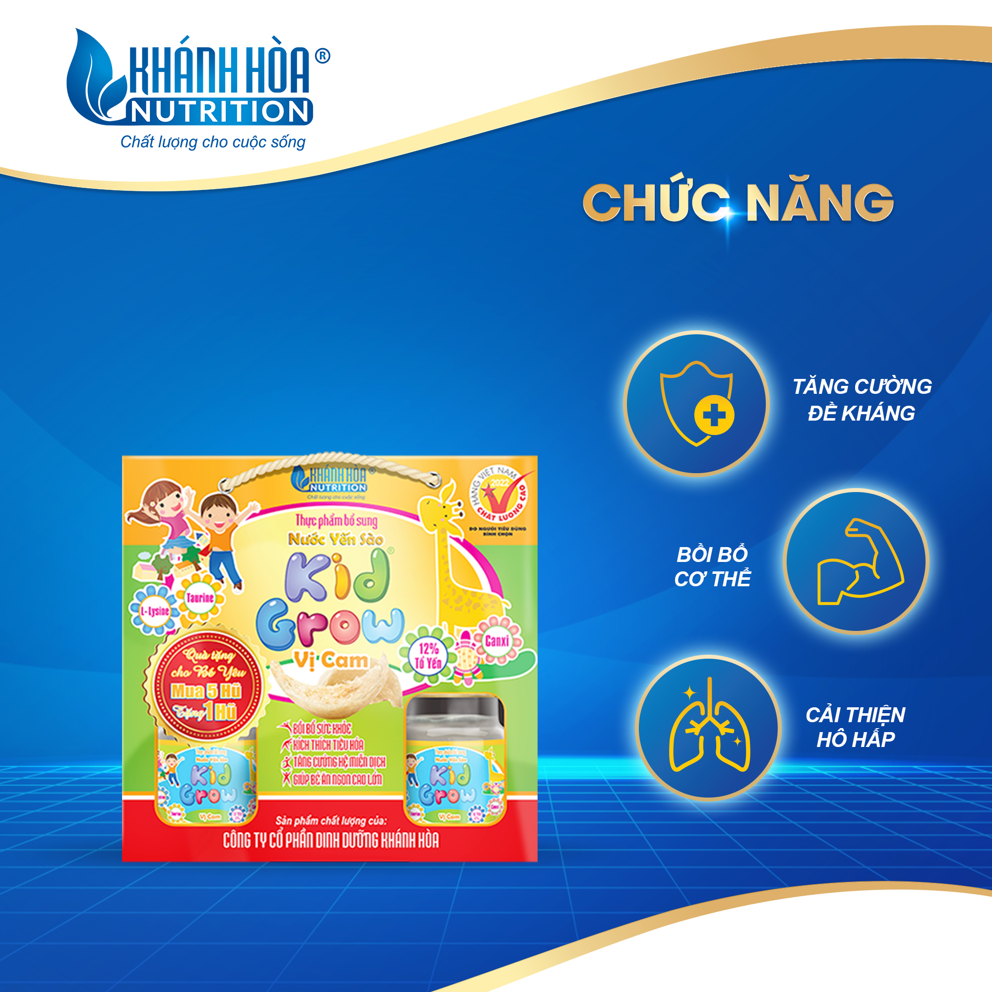 Nước Yến Sào Kid Grow 12% Vị Cam - Khánh Hòa Nutrition - Block 6 Lọ x 70 ML