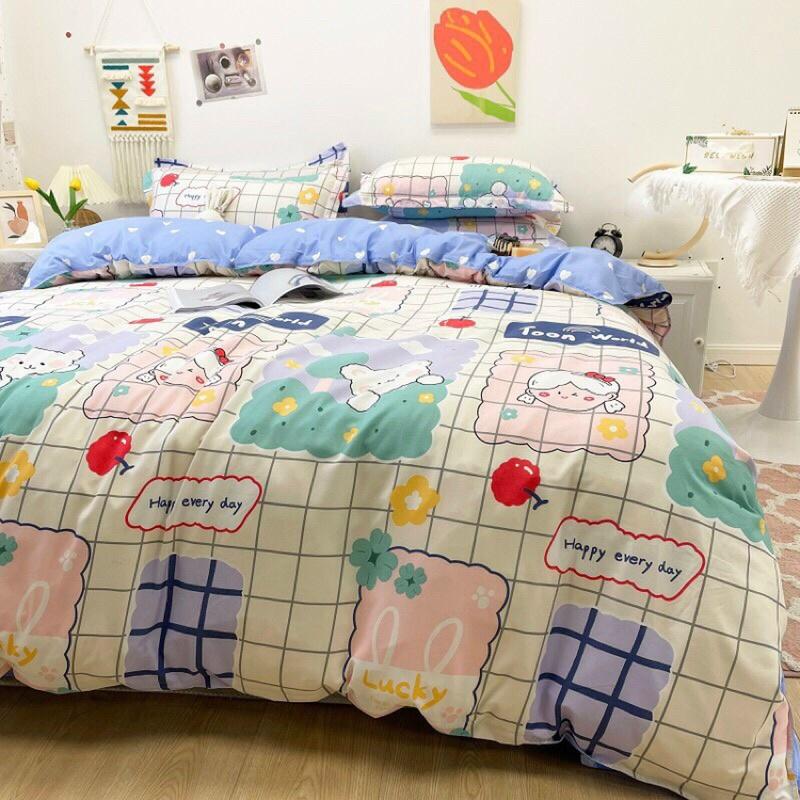 Bộ chăn ga poly ô vuông xinh