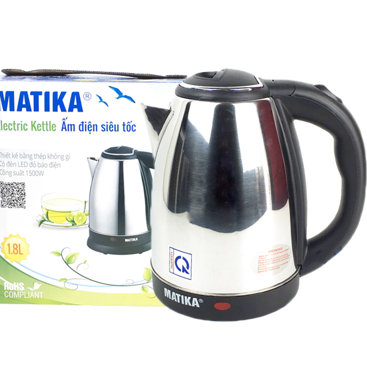 Ấm Siêu Tốc 1.8L MATIKA Inox Cao Cấp Công Suất 1500W Tiết Kiệm Điện-Hàng Chính Hãng