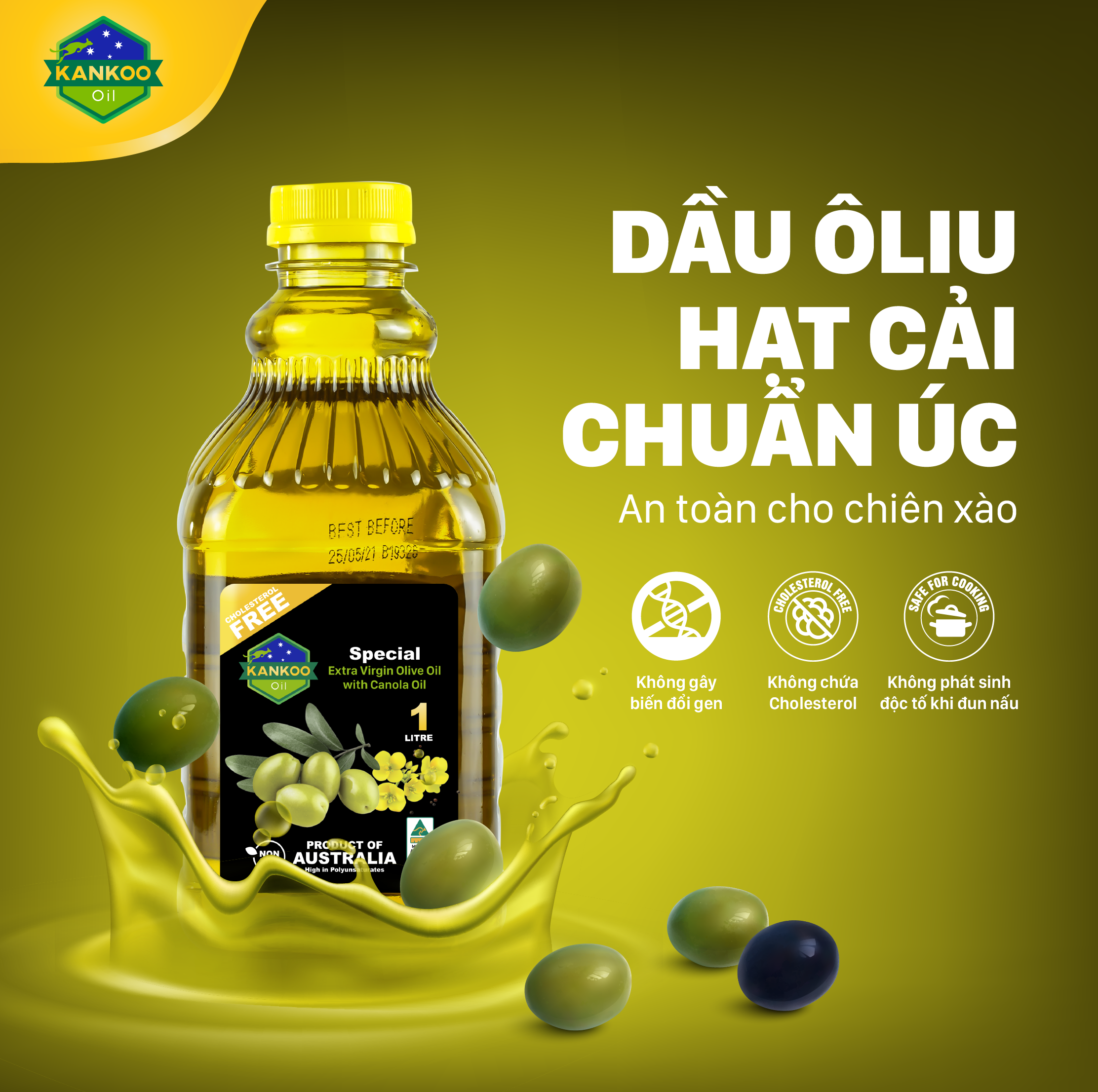 combo 2 chai dầu Oliu hạt cải Kankoo loại 1 lít - Dầu ăn nhập khẩu Úc cực tốt cho sức khỏe - nấu gì cũng ngon