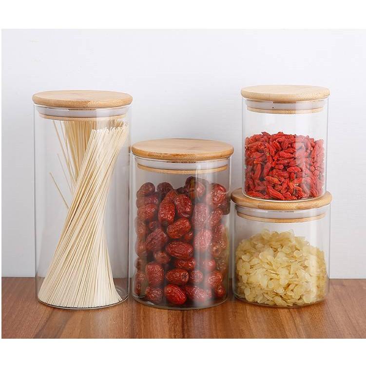 Hũ thủy tinh tròn nắp tre hít kín hơi 750ml - 1L- 1.5L - 2L