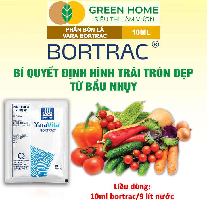 Phân Bón Lá Bortrac GreenHome. Gói 10ml, Giúp Tăng Sức Sống Hạt Phấn, Hạn Chế Rụng Hoa – Trái Non