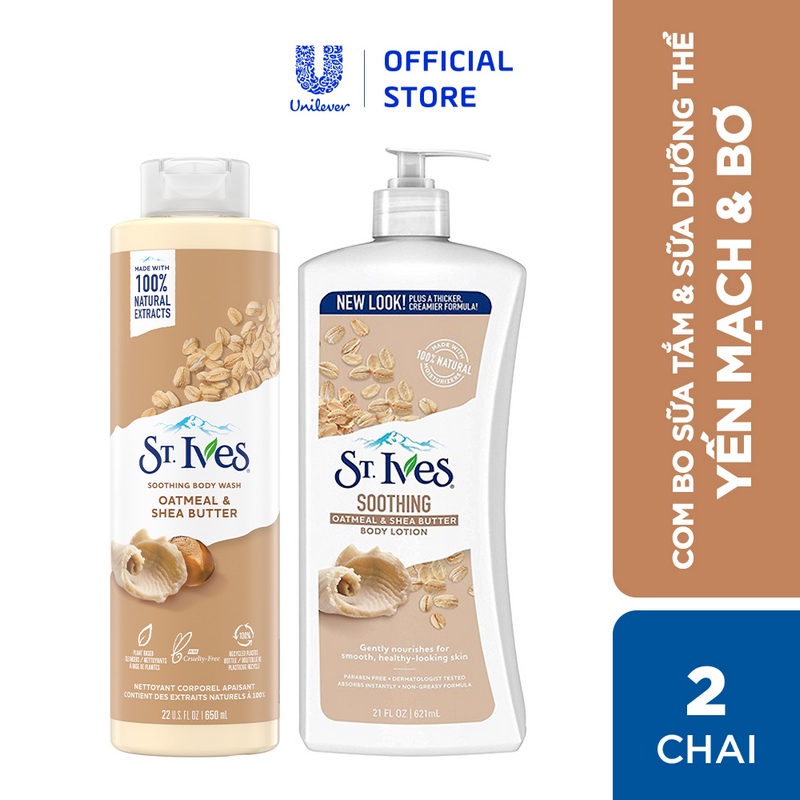 Combo Sữa tắm St.ives Yến mạch và bơ 650ml và Sữa dưỡng thể St.Ives Yến mạch và bơ 621ml