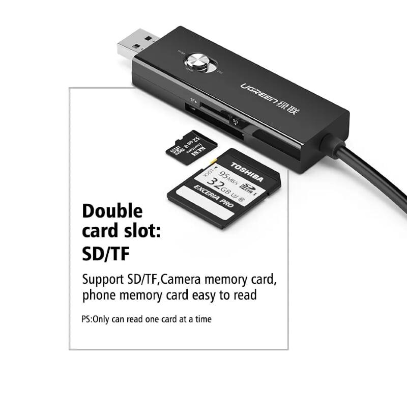 Ugreen UG30520US191TK 25CM màu Đen Cáp chuyển đổi TYPE C sang USB 2.0 + SD TF vỏ nhựa ABS - HÀNG CHÍNH HÃNG