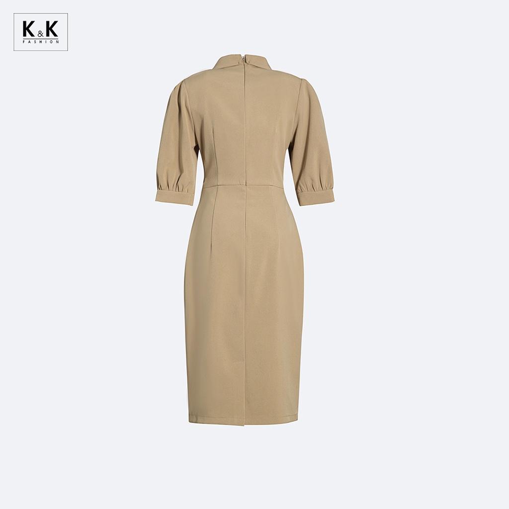 Đầm Ôm Body Công Sở Cổ Đan Tông K&amp;K Fashion KK140-07 Chất Liệu Carolan