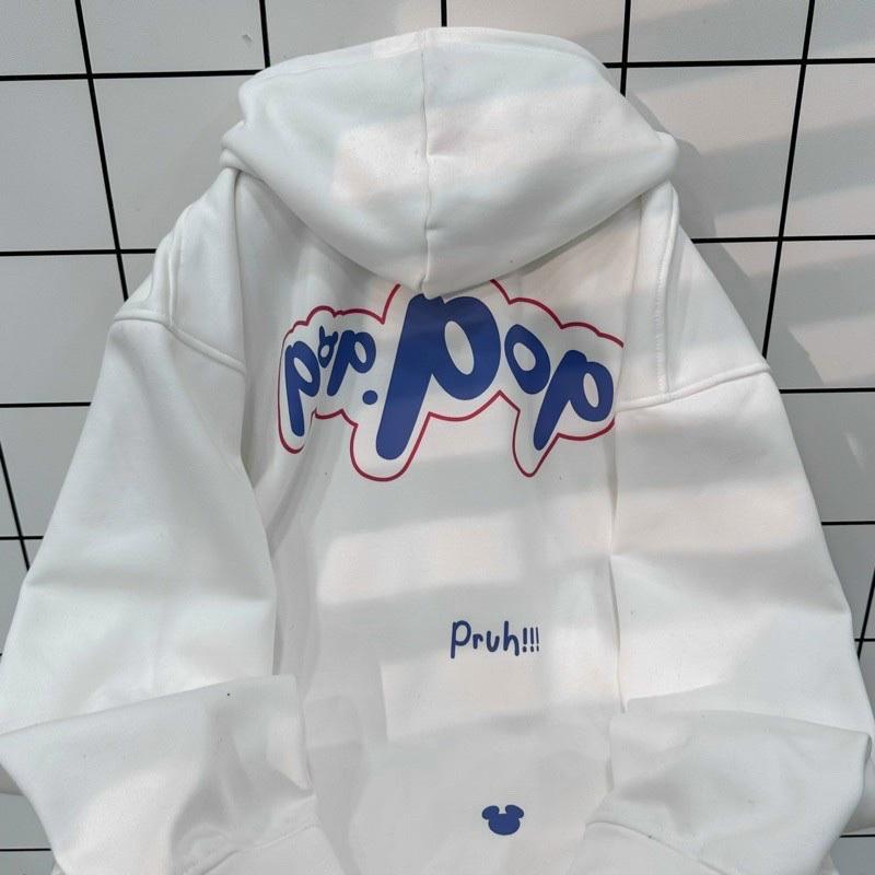 Áo khoác nam nữ Hoodie nỉ trơn Basic in chữ POP form rộng khóa kéo có mũ Ulzzang giá rẻ couple