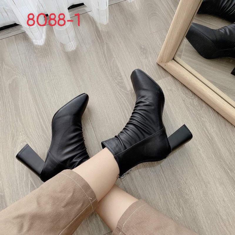 Bốt nữ nhún trước đế vuông lệch cao 7 phân ( mã 806-hộp xanh nhạt