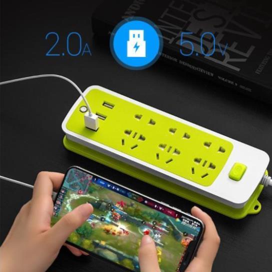 Ổ điện xanh chống giật 6 phích cắm 3 cổng usb đa năng tiện lợi an toàn