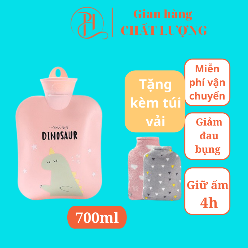 Túi chườm bụng kinh 700ml, túi chườm nóng giảm đau lưng, đau bụng hiệu quả- Tặng kèm túi vải nhung mềm mại