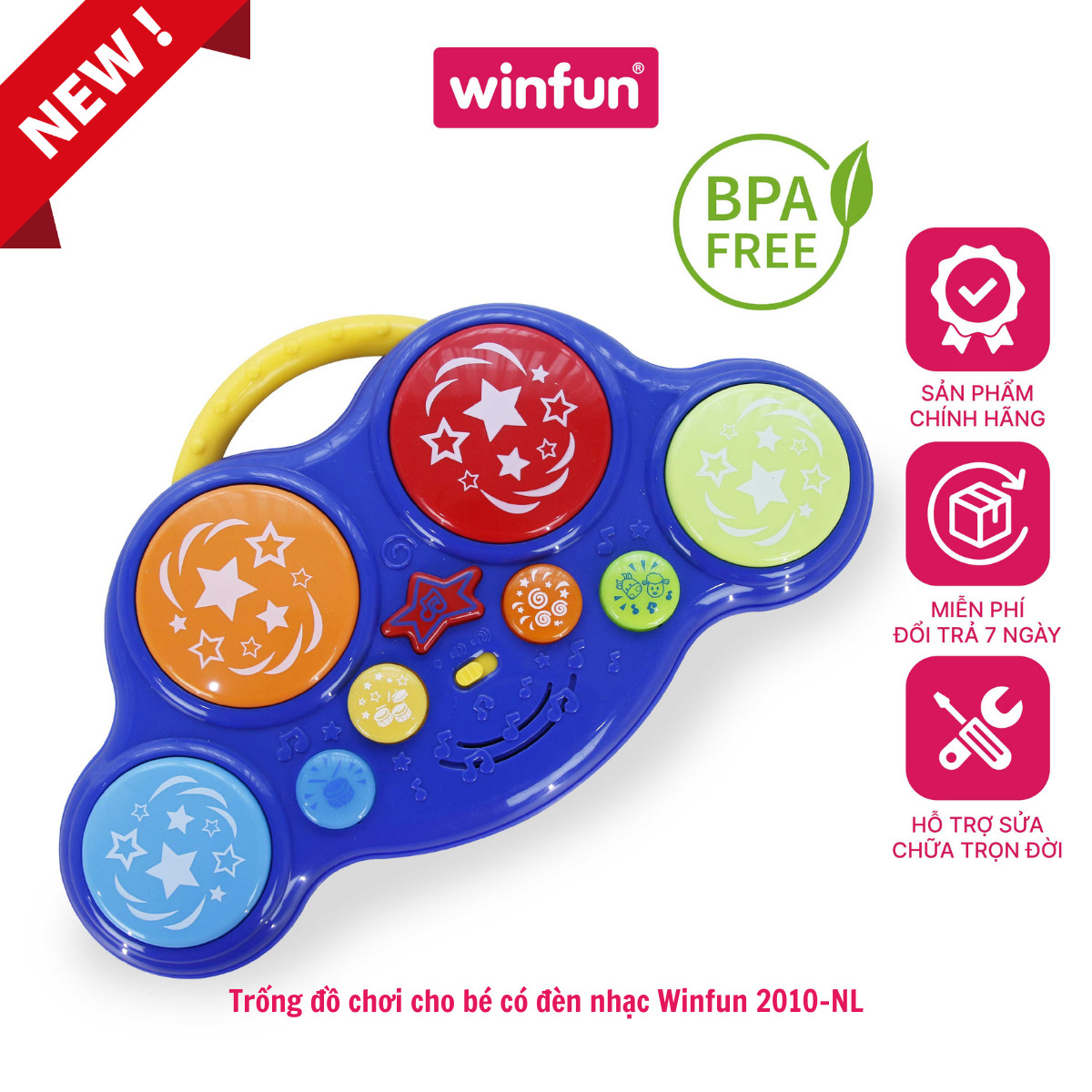 Trống đồ chơi cho bé từ 9 tháng trở lên có đèn nhạc vui nhộn - mô phỏng âm thanh chân thực Winfun WF002010-NL