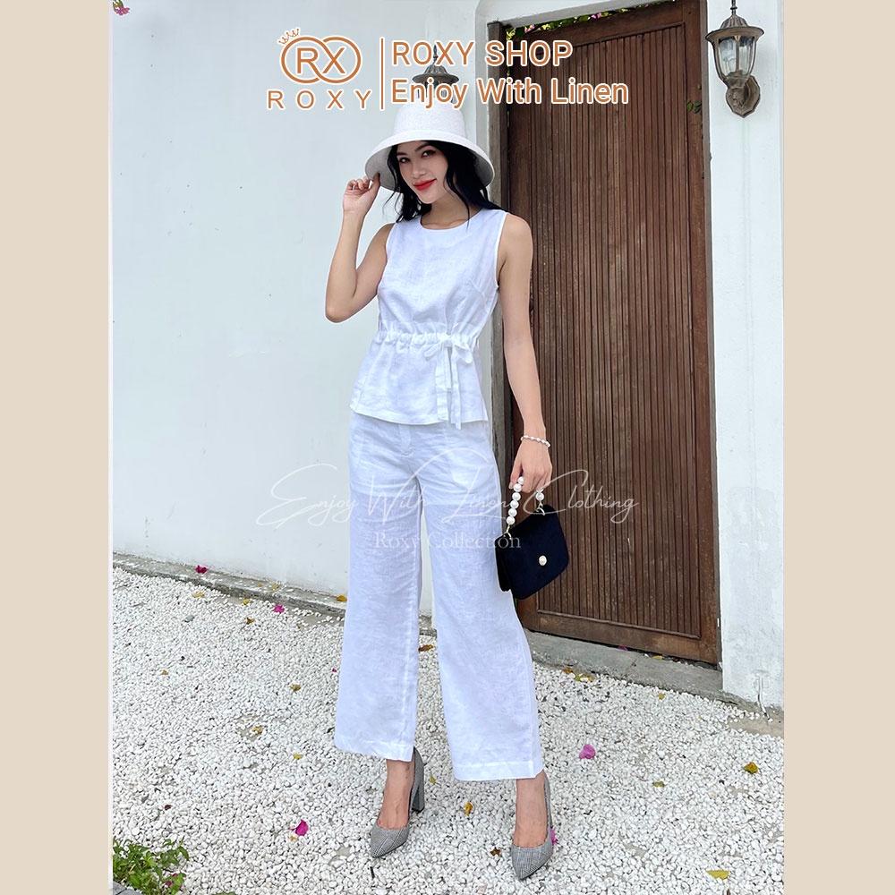 Set Bộ Đồ Nữ Linen Cao Cấp Sát Nách Cột Nơ Rút Eo Sang Chảnh