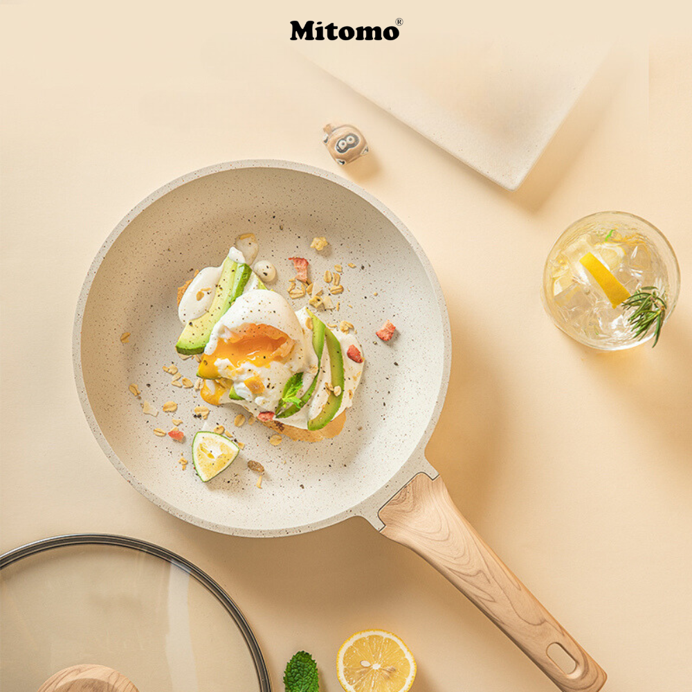 Bộ nồi vân đá chóng dính cao cấp 4 món Mitomo, đúc nguyên khối, nấu trên mọi loại bếp - Hàng chính hãng