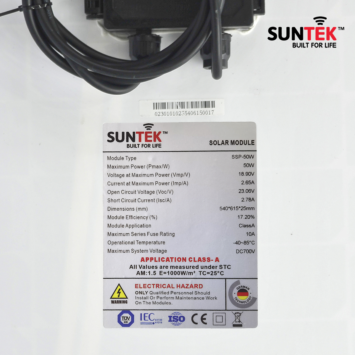 Tấm Pin Mono Năng Lượng Mặt Trời SUNTEK SSP-50W/18V - Hàng Chính Hãng - Bảo hành 12 năm