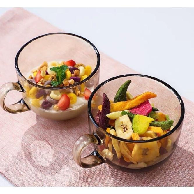 Set 2 Cốc Ly Thuỷ Tinh Hổ Phách Màu Nâu Vàng Chịu Nhiệt 480 Ml Dùng Để Ăn Sáng - Ngủ Cốc Tiện Lợi