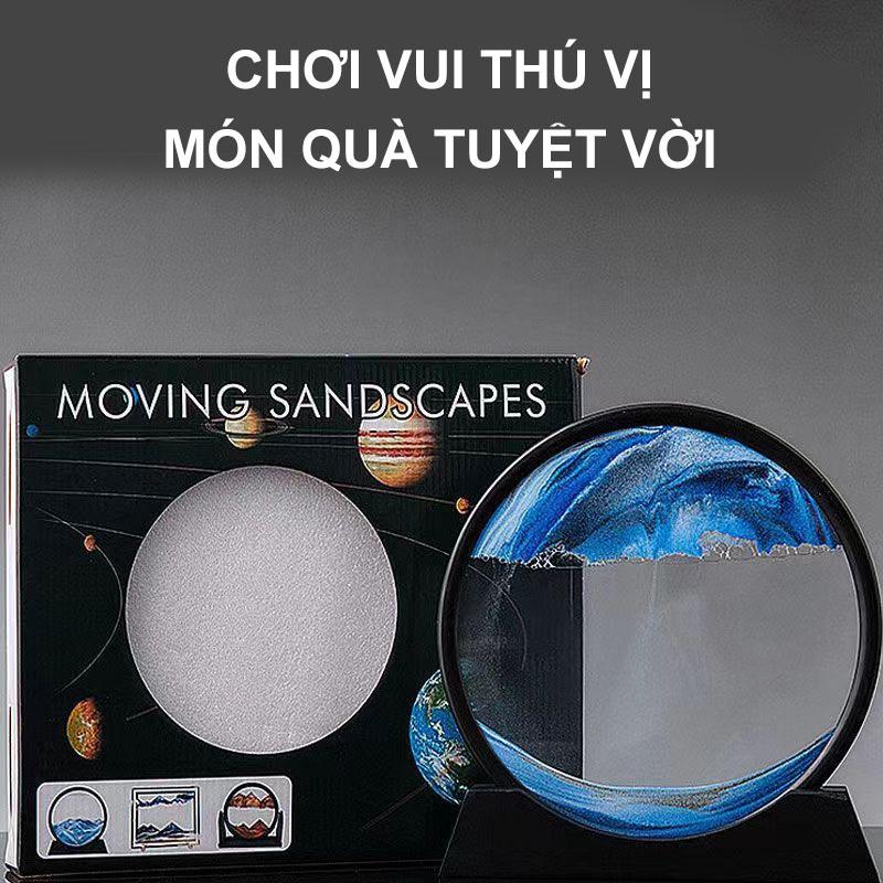 Tranh Cát Chuyển Động 3D Trang Trí Nghệ Thuật Hình Tròn, Tranh Cát Chảy Lún Mượt Mà Tăng Kiên Nhẫn Quà Tặng Sinh Nhật - Xanh dương-Trắng