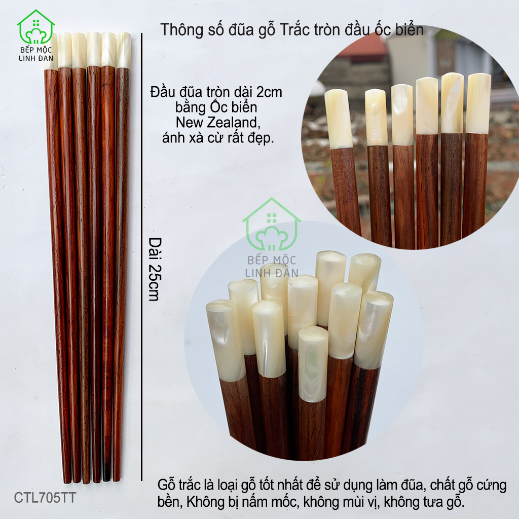 Đũa Gỗ Trắc Việt Nam Đầu Ốc Biển New Zealand - Cao Cấp, Kháng Khuẩn Siêu Sạch