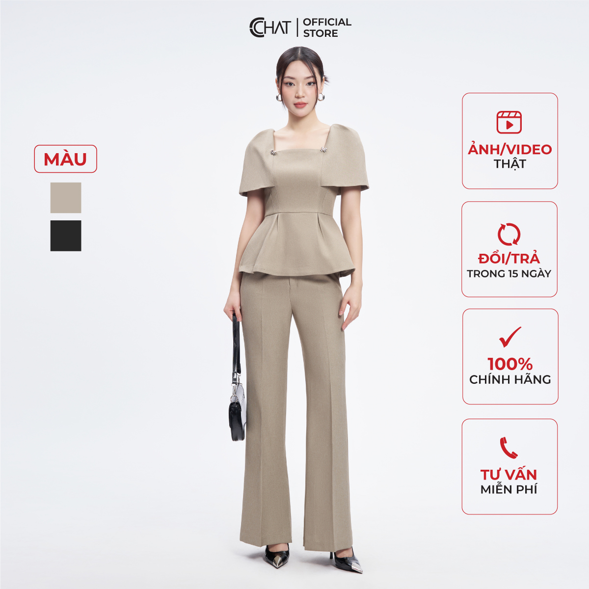 Set Đồ Nữ  Áo Peplum Quần Ống Vẩy Chất Tuytsi Cao Cấp Mềm Mịn 53BNS2001ET