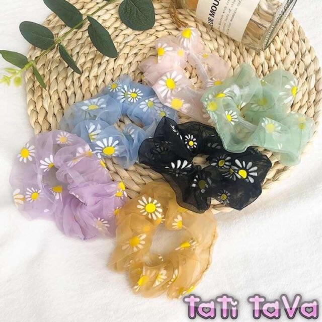 Video Cột tóc scrunchies voan hoa cúc Tatitava