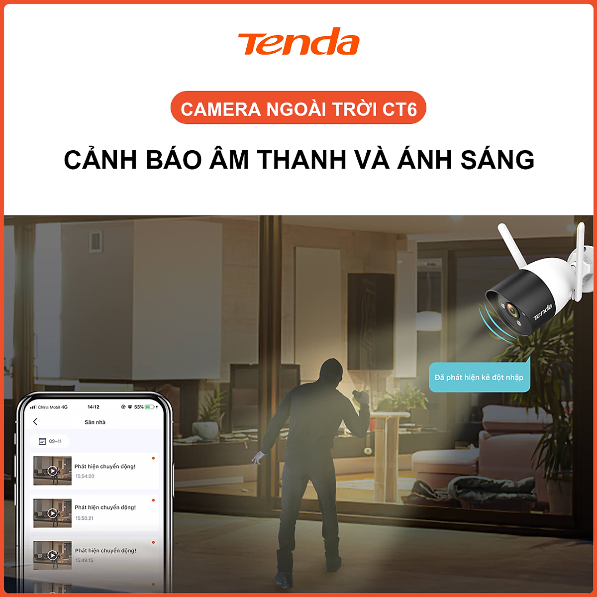 Camera Wifi Ngoài Trời Tenda CT6 Độ Phân Giải 2K Kèm thẻ Nhớ 32GB- Hàng Chính Hãng