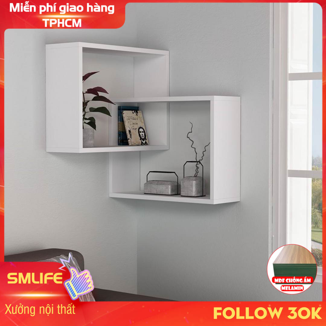 Kệ gỗ treo tường trang trí hiện đại SMLIFE Warner  | Gỗ MDF dày 17mm chống ẩm | D60xR60xC68cm - Màu