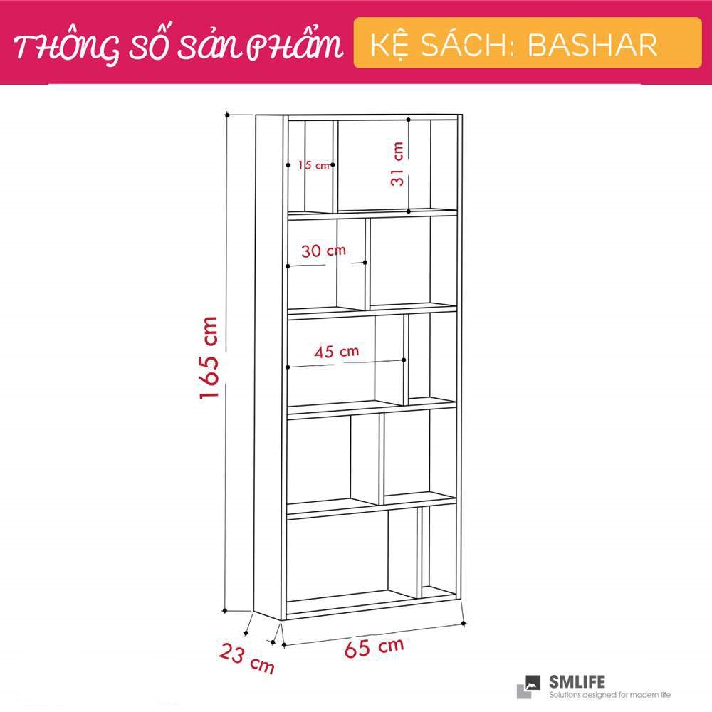 Kệ sách gỗ hiện đại SMLIFE Bashar  | Gỗ MDF dày 17mm chống ẩm | D65xR23xC165cm - Màu